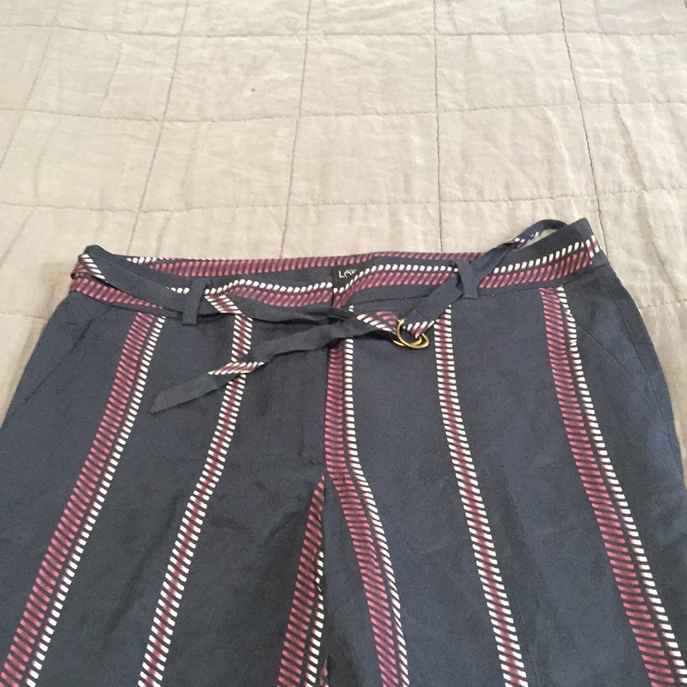Nwt Loft Navy light weight belted Stripe Trousers